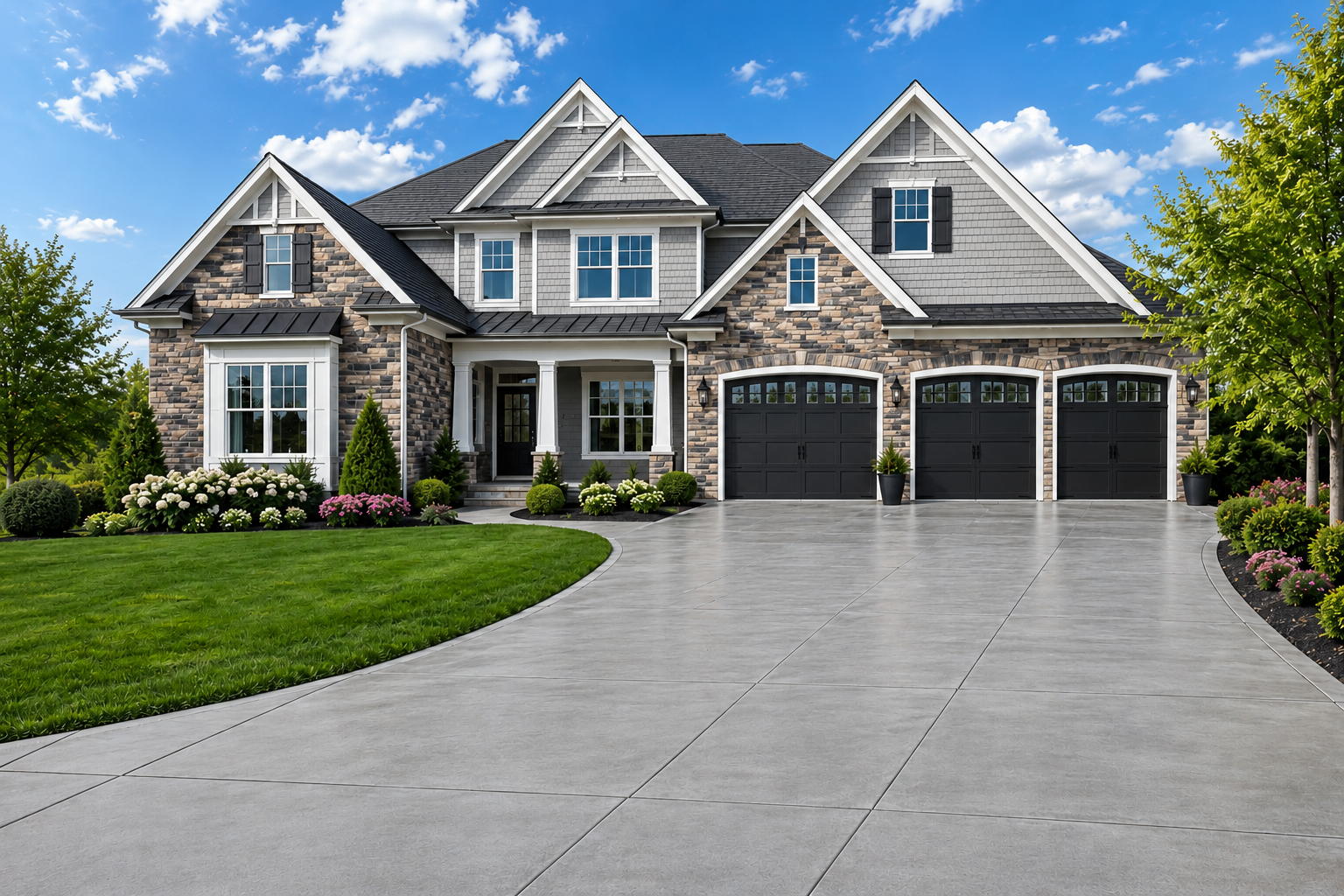 Side-by-side before and after of a St. Louis Metro East home driveway pressure washed clean