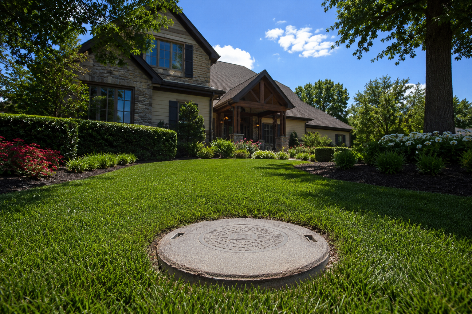Septic tank access lid set in a St. Louis Metro East lawn