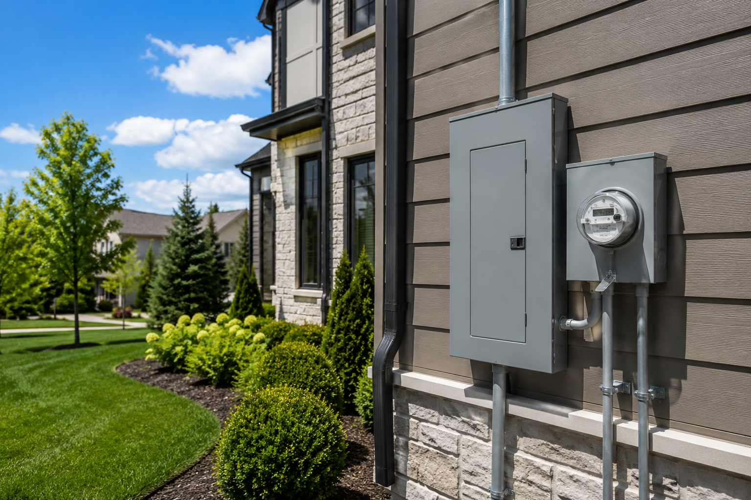 Residential electrical breaker panel with breakers visible